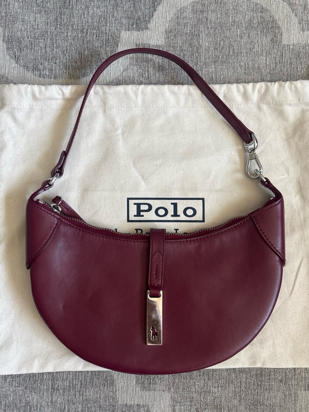 Ralph Lauren Polo Leather Mini Shoulder Bag Pomegranate Maroon Red ID Bag